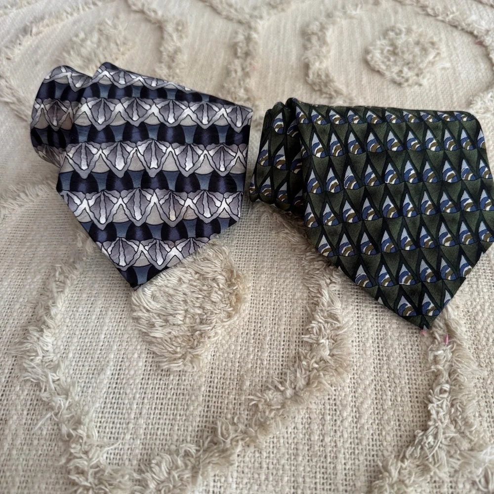 J. Garcia Men’s Silk Ties “Shaman” Collection Seventeen & Gray Geometric Vintage